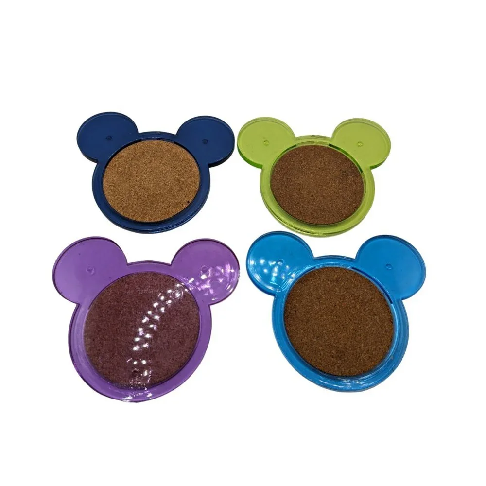 Disney  Mickey Mouse Ears Acrylic Lucite Coasters Set of 4 Colors